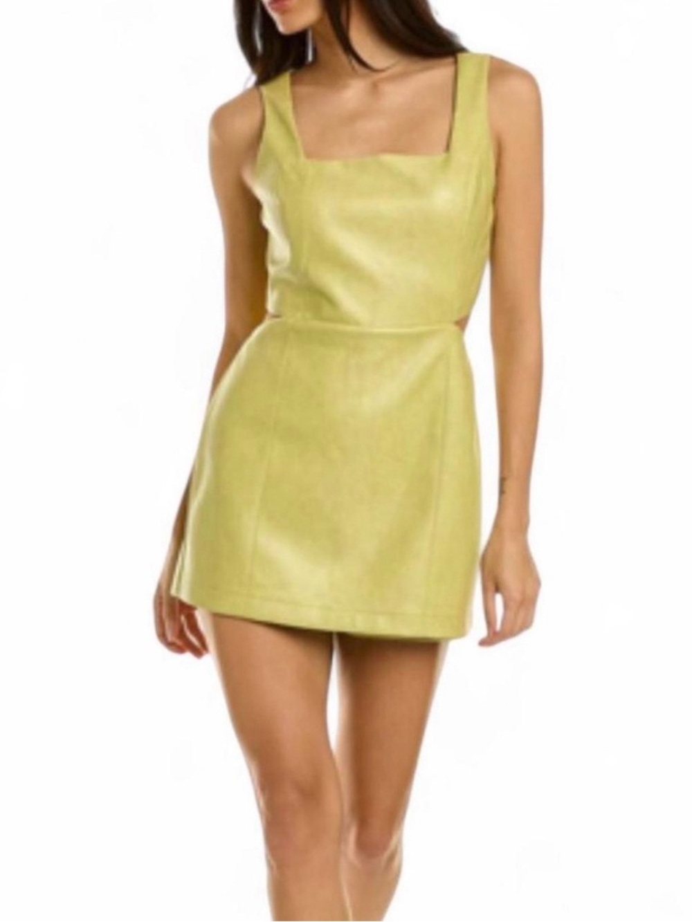 7 for all mankind chartreuse faux leather cutout romper playsuit skort